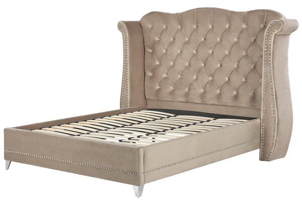 Postel Umělý samet AYETTE 180 x 200 cm Taupe