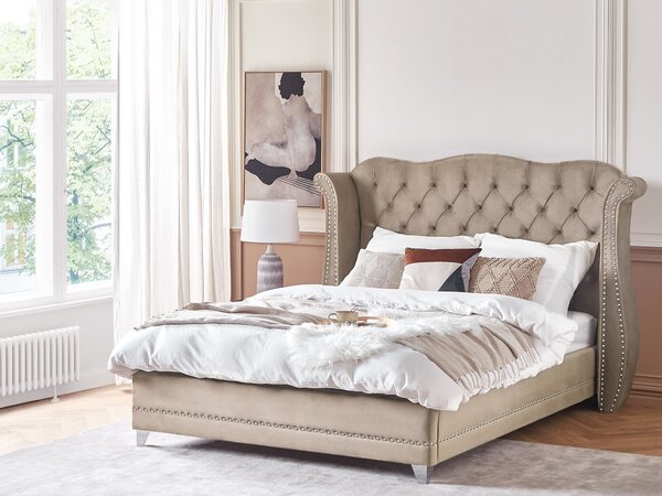 Postel Umělý samet AYETTE 180 x 200 cm Taupe