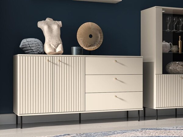 Komoda Sophie, rozměry 160x84,8x40 cm, s reliéfním vzorem, 2 dvířka, 3 zásuvky, vhodná do obývacího pokoje, barva: kašmír