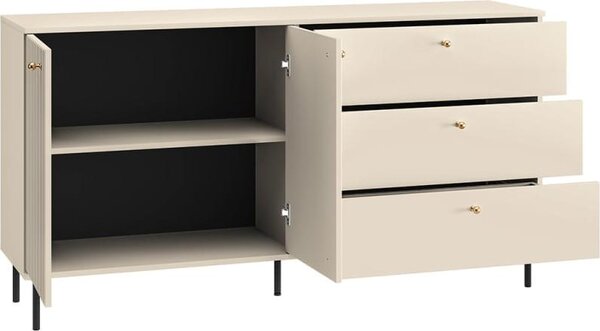 Komoda Sophie, rozměry 160x84,8x40 cm, s reliéfním vzorem, 2 dvířka, 3 zásuvky, vhodná do obývacího pokoje, barva: kašmír