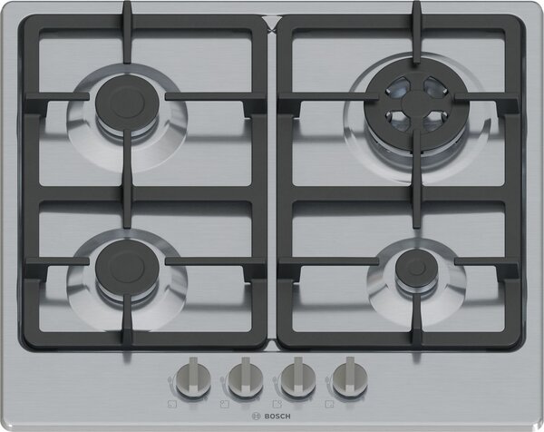 Bosch Serie 4 PGH6B5K90 varná deska Nerezová ocel Vestavěné 60 cm Plynový 4 zóna/zón