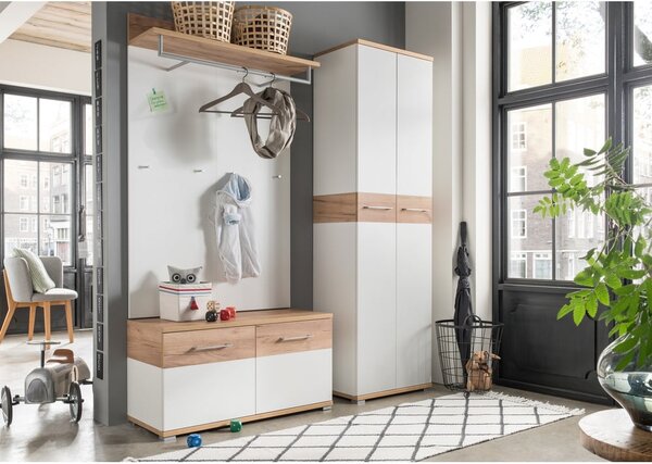 Bílá přírodní šatní skříň v dekoru dubu 59x199 cm Topix – Germania
