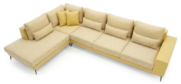 Moderní rohová sedací souprava NICOLE XXL, levá, béžová (enjoy new lux - 1 beige) / žlutá (enjoy new lux - 11 melon)