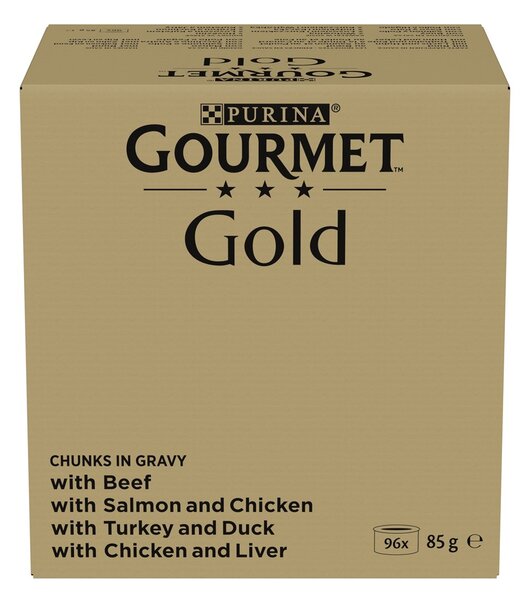 PURINA GOURMET GOLD Kousky v omáčce Mix 4 Flavors Box - mokré krmivo pro kočky - 96x85g
