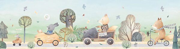Dětská samolepící bordura na zeď Lesní Jízda | 5 m x 13.8 cm | DWBD8493