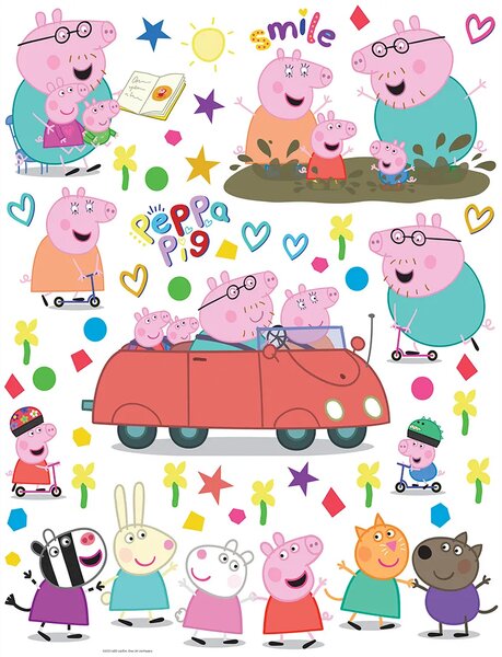 Dětská samolepka na zeď Prasátko Peppa Rodinná Jízda | 65 x 85 cm | DDK2359