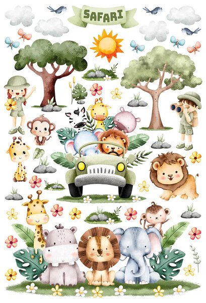 Dětská samolepka na zeď Zvířata Safari | 42.5 x 65 cm | DDKM1667