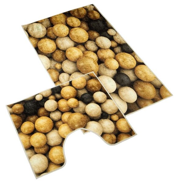 Bellatex Koupelnová a WC předložka Dřevěné koule 3D SADA 60 x 100 cm + 60 x 50 cm
