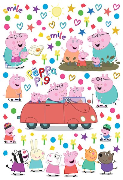 Dětská samolepka na zeď Prasátko Peppa Rodinná Jízda | 42.5 x 65 cm | DDKM1665