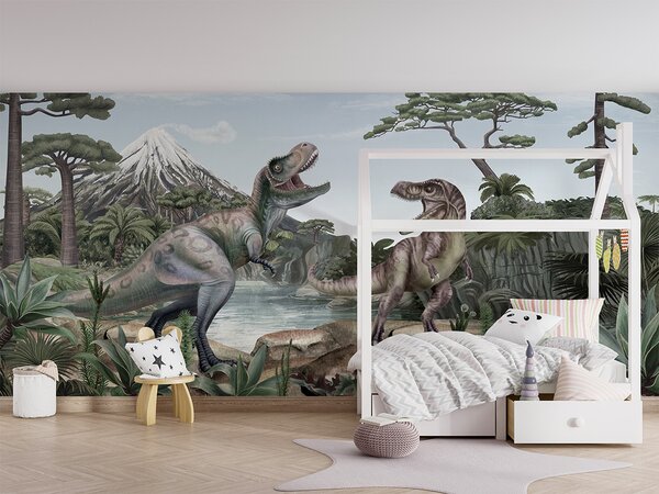 FUGU Tapeta pro děti dinosauři - prémiová pvc free eko tapeta Materiál: Digitální eko vlies - klasická tapeta nesamolepicí