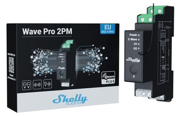 SL2 Shelly Qubino Wave Pro 2PM​ napěťové relé Černá
