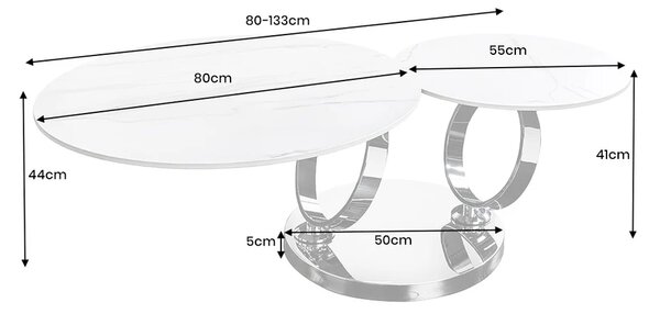 Massive home | Konferenční stolek DANCING RINGS 80-135 cm otočný keramický stůl s přírodním travertinem a vzhledem rezavění