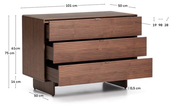 Komoda v dekoru ořechu v tmavě přírodní barvě 101x75x50 cm Norlen – Kave Home