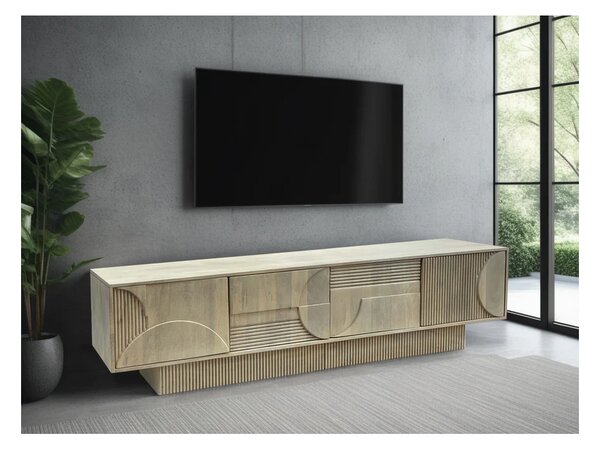 Massive home | TV stolek ART DECO 200cm 3D mangové dřevo, přírodní bílá