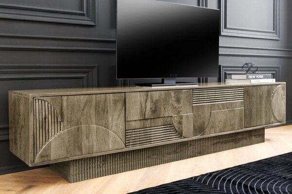 Massive home | TV stolek ART DECO 200cm 3D mangové dřevo, šedá
