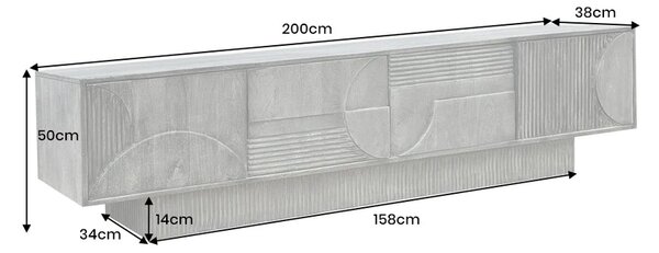 Massive home | TV stolek ART DECO 200cm 3D mangové dřevo, přírodní bílá