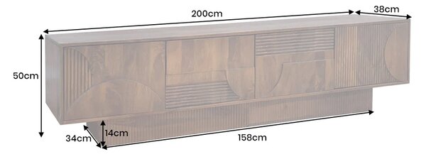 Massive home | TV stolek ART DECO 200cm 3D mangové dřevo hnědá