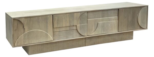 Massive home | TV stolek ART DECO 200cm 3D mangové dřevo, přírodní bílá