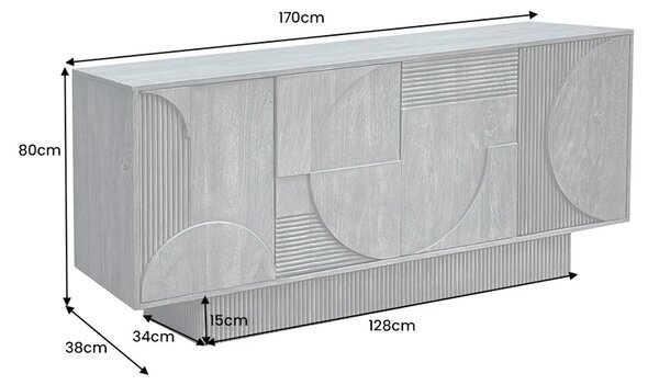 Massive home | Komoda ART DECO 170cm 3D mangové dřevo, přírodní bílá