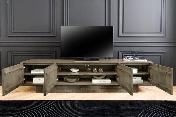 Massive home | TV stolek ART DECO 200cm 3D mangové dřevo, šedá