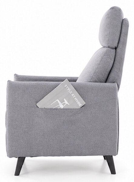 Relaxační polohovací TV křeslo, dřevo/kov/látka, 105x68x80 cm, nohy tmavé/šedá, Dekorino KR20260137