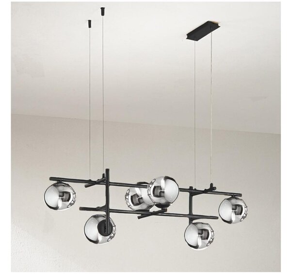 Ondaluce - Lustr na lanku JEWEL 6xE14/10W/230V černá/kouřová černá