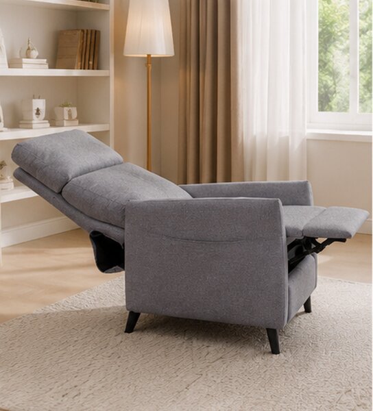 Relaxační polohovací TV křeslo, dřevo/kov/látka, 105x68x80 cm, nohy tmavé/šedá, Dekorino KR20260137