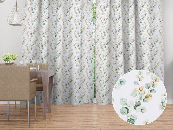 Biante Dekorační závěs Rongo RGP-510 Eukalyptové listy na bílém 140x140 cm
