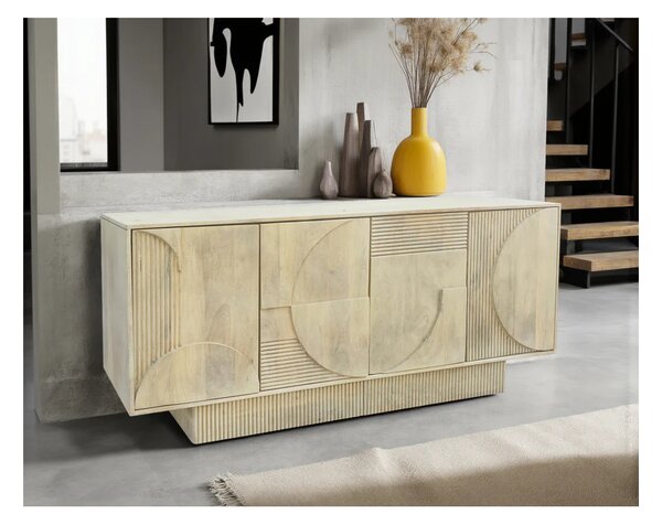 Massive home | Komoda ART DECO 170cm 3D mangové dřevo, přírodní bílá
