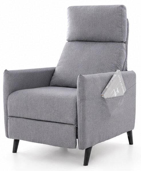 Relaxační polohovací TV křeslo, dřevo/kov/látka, 105x68x80 cm, nohy tmavé/šedá, Dekorino KR20260137