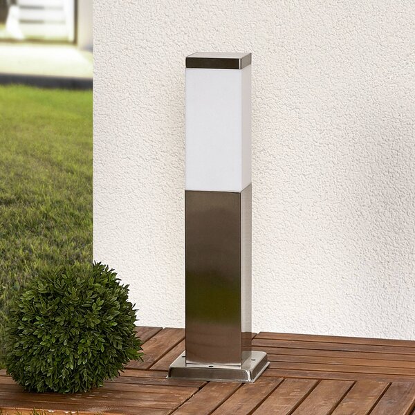 Lindby stojací lampa Lorian, 45 cm, nerezová ocel, IP44, E27, stmívatelný, Hliník / šedá / zinek, Nerezová ocel, Moderní