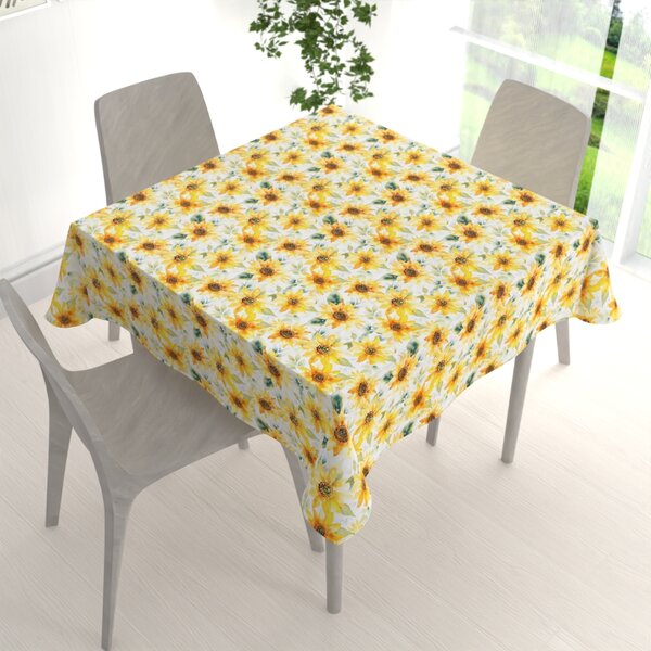 Biante Dekorační čtvercový ubrus Rongo RGP-509 Akvarelové slunečnice na bílém 40x40 cm