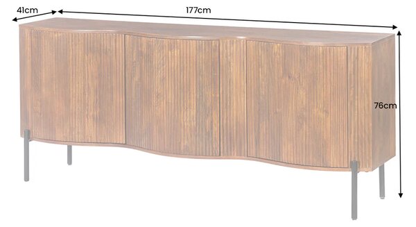 Massive home | Komoda GRANDEUR 180cm 3D retro styl mangové dřevo hnědá s černými kovovými nohami
