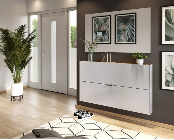 Krémový výklopný/závěsný botník v dekoru dubu 140x83x18 cm Ameca – Germania