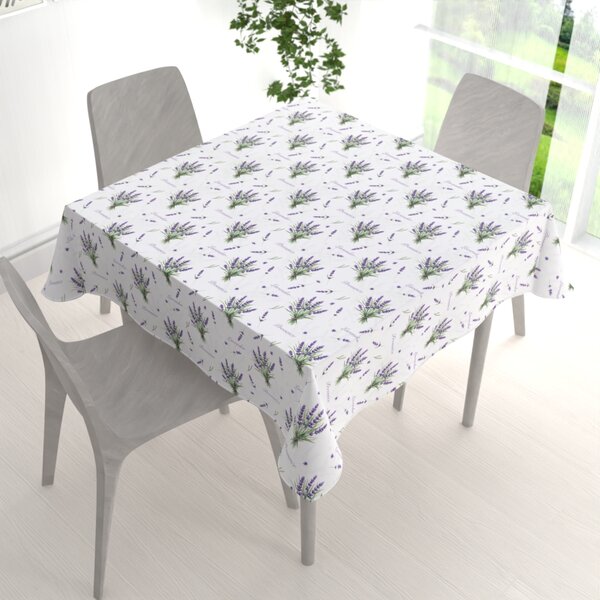 Biante Dekorační čtvercový ubrus Rongo RGP-508 Snítky levandulí Provence na bílém 40x40 cm
