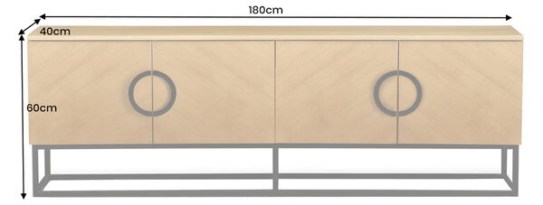 Massive home | Nízký TV stolek GRANDEZZA 180 cm, imitace dubového dřeva, s černým kovovým rámem