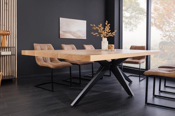 Massive home | Jídelní stůl ZEUS 240 cm, imitace přírodního dubu, s černou kovovou konstrukcí