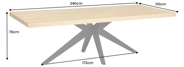 Massive home | Jídelní stůl ZEUS 240 cm, imitace přírodního dubu, s černou kovovou konstrukcí