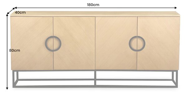 Massive home | Komoda GRANDEZZA 180 cm, imitace dubového dřeva, s černým kovovým rámem