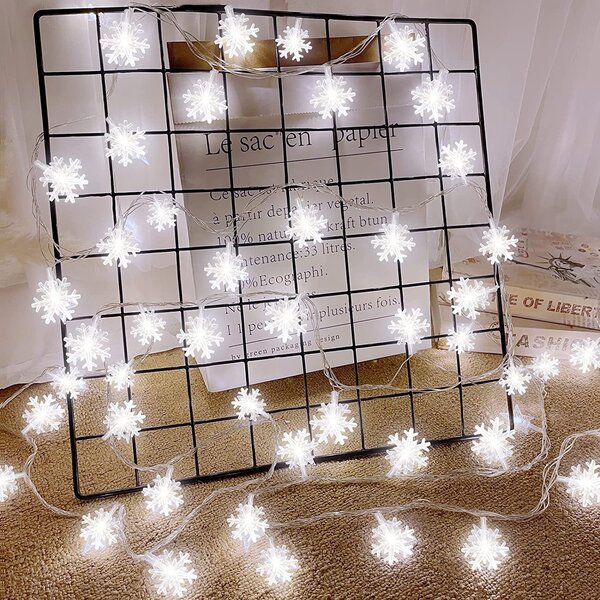 Vnitřní LED vánoční řetěz se sněhovými vločkami, studená bílá, 3m, 28 LED