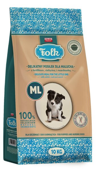 FLK FOLK Junior Medium and large breeds Gentle meal for puppy with rabbit, veal and carrot Mono - suché krmivo pro psy - 10kg