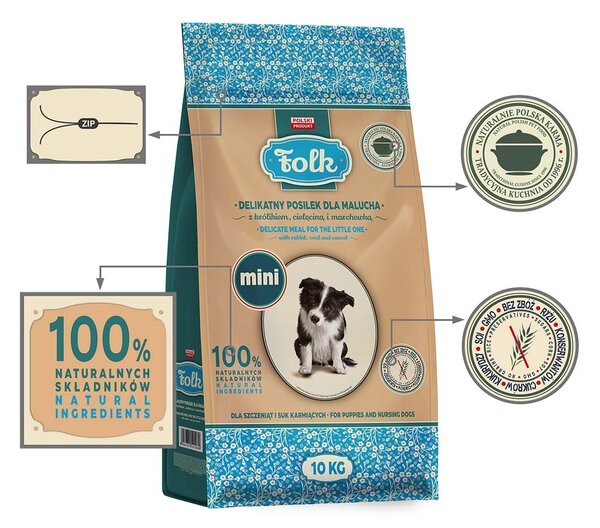 FLK FOLK Junior Small breeds Gentle meal for puppy with rabbit, veal and carrot Mono - suché krmivo pro psy - 10kg