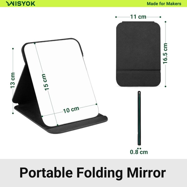 Skládací kosmetické zrcátko - 160 x 120 mm -Polyuretankůže - Černé - Přenosné pro cestování a auto