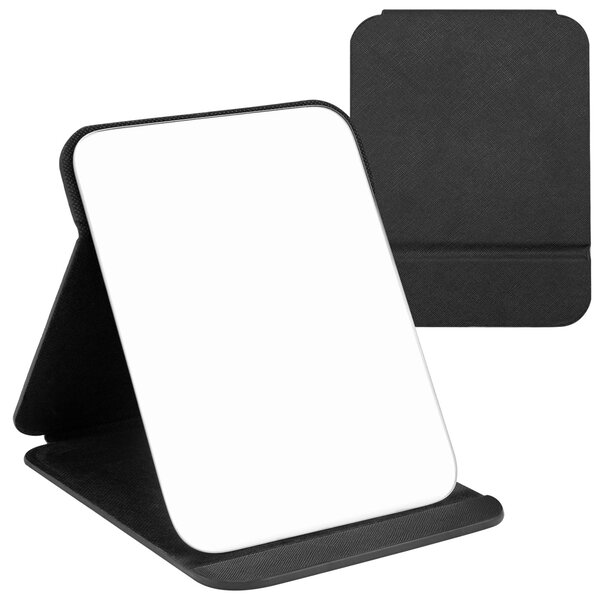 Skládací kosmetické zrcátko - 160 x 120 mm -Polyuretankůže - Černé - Přenosné pro cestování a auto