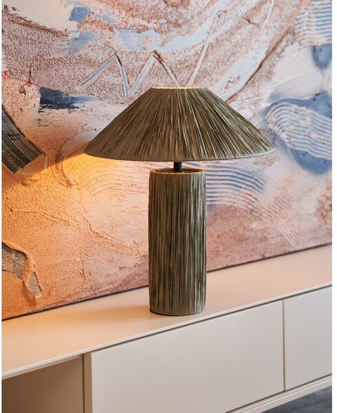 Khaki stolní lampa z rafie (výška 41 cm) Samse – Kave Home
