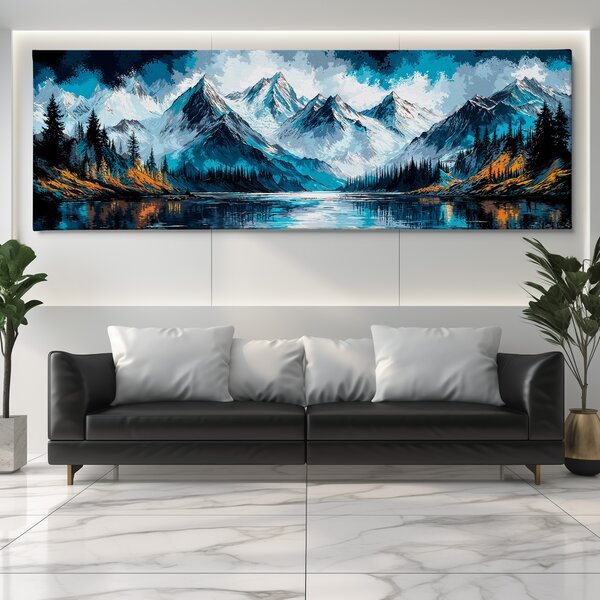 Obraz na plátně - Tyrkysové odrazy hor na hladině Inne Sea FeelHappy.cz Velikost obrazu (šířka x výška): 60 x 20 cm