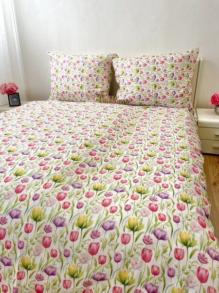 Mušelínové povlečení Tulipán 140x200cm+90x70cm TiaHome