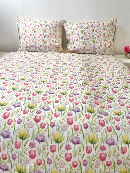 Mušelínové povlečení Tulipán 140x200cm+90x70cm TiaHome
