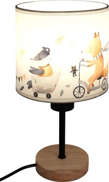 Brilagi - Stolní lampa BOBO WOOD 1xE27/25W/230V dub/černá/bílá/zvířátka