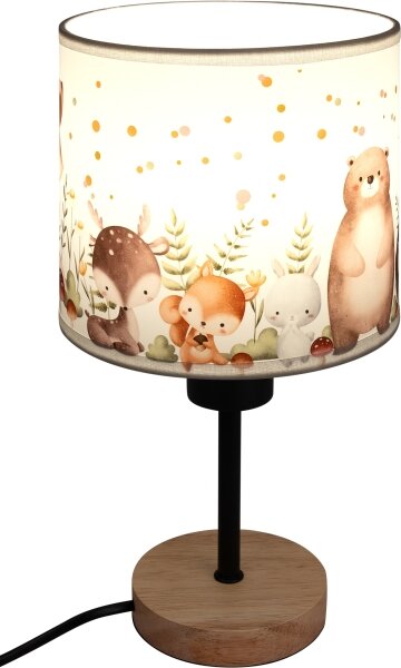 Brilagi - Stolní lampa BOBO WOOD 1xE27/25W/230V dub/černá/bílá/zvířátka
